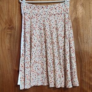 Acting Pro Ditsy Floral Circle Skirt White Red Peach Soft Jersey Knit Size XL